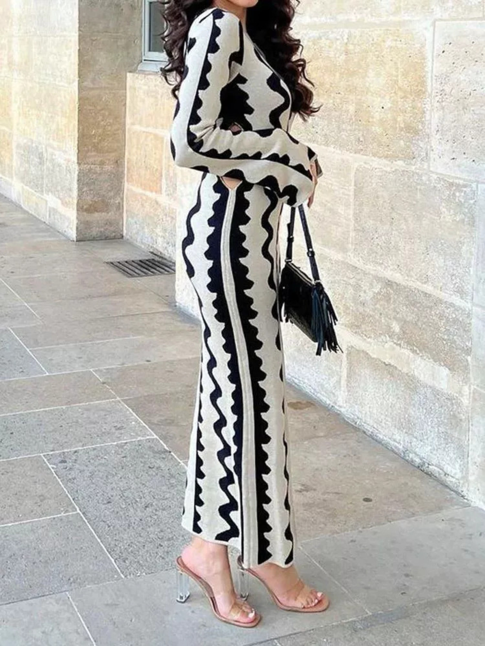 Forever 21 Chic Knit High-Waist Long-Sleeve Fitted Maxi Dress